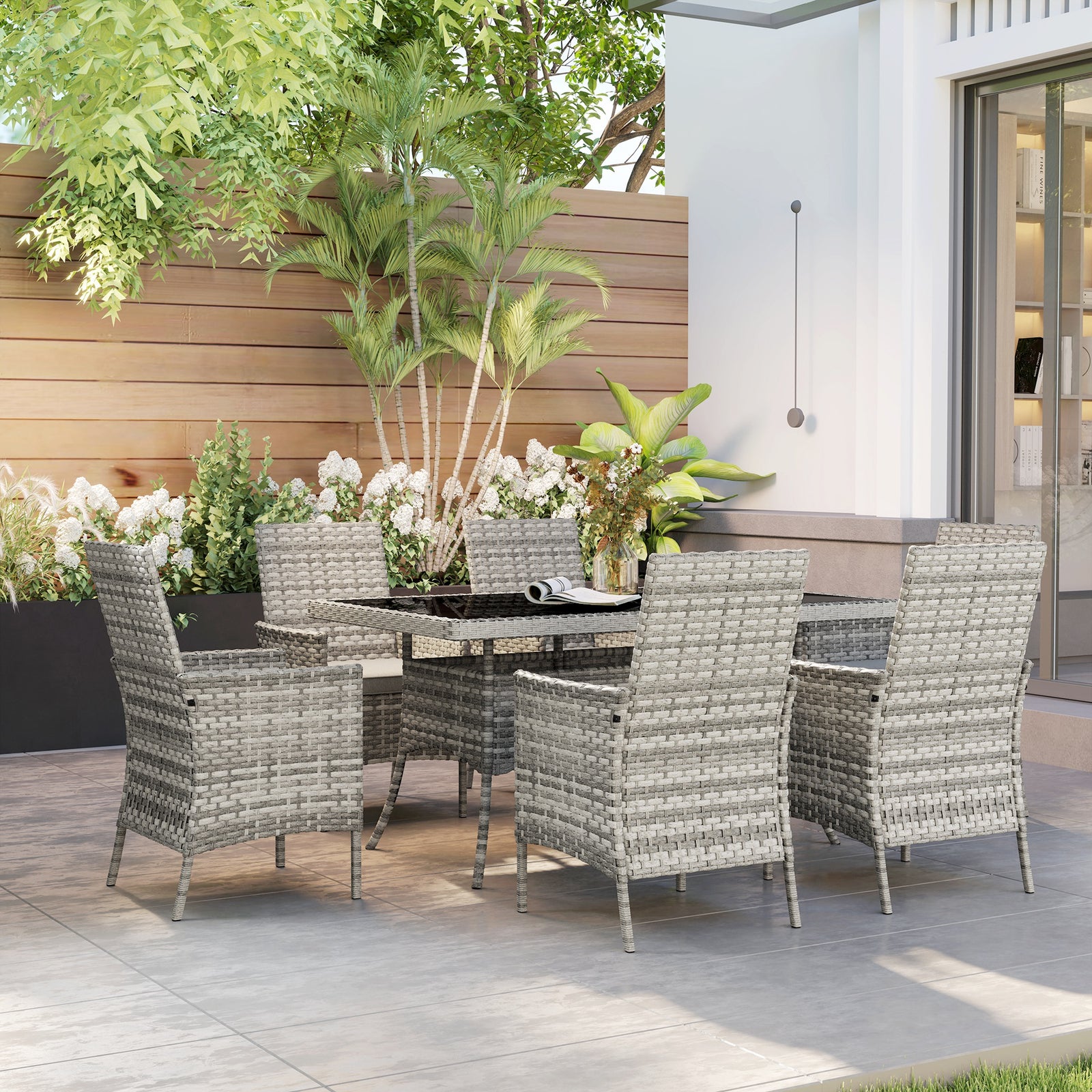 6 Seater Rattan Garden Furniture Set With Cushions | Gray