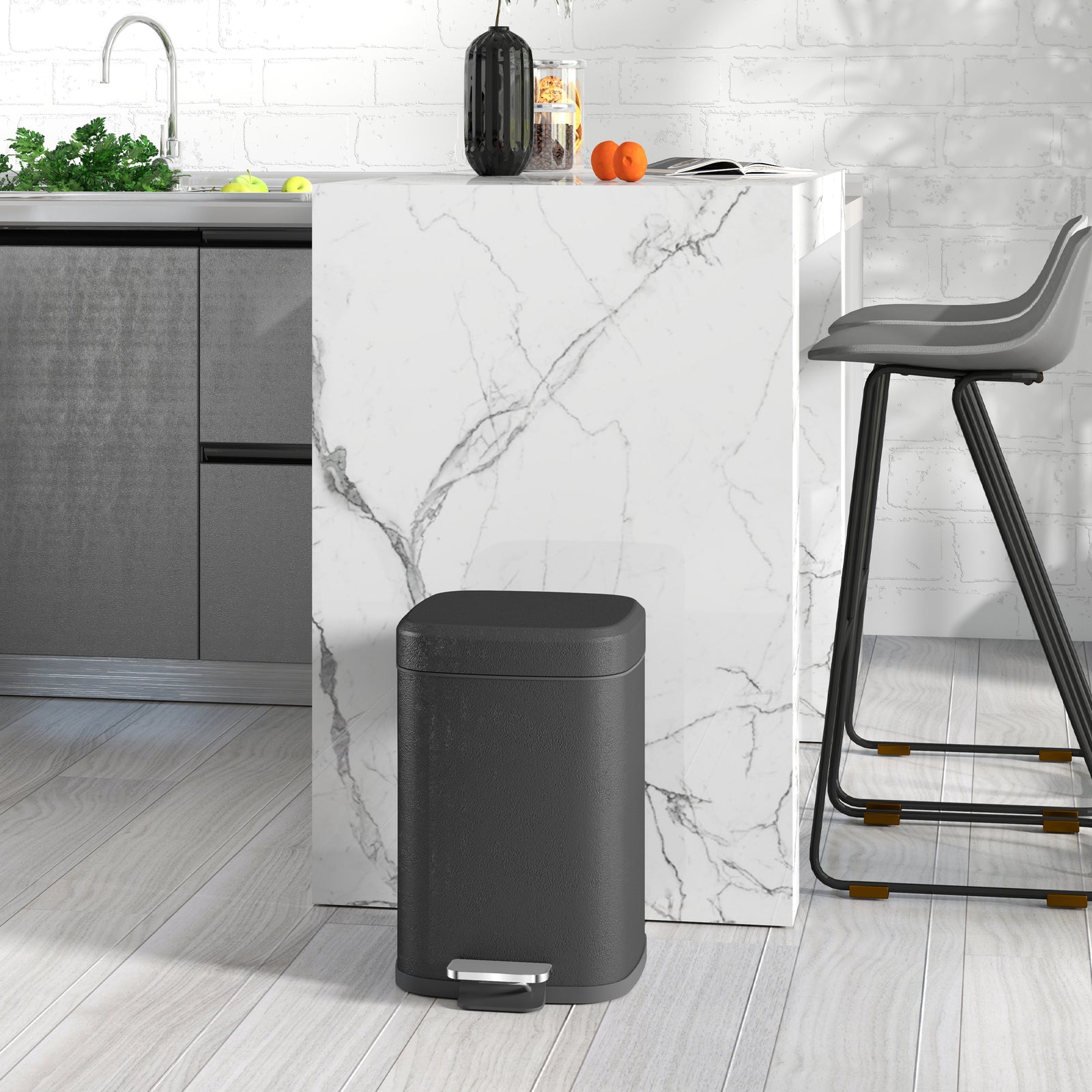 12/20l Kitchen Pedal Bin Metal Rubbish Bin Soft-close Lid | Medium | Black