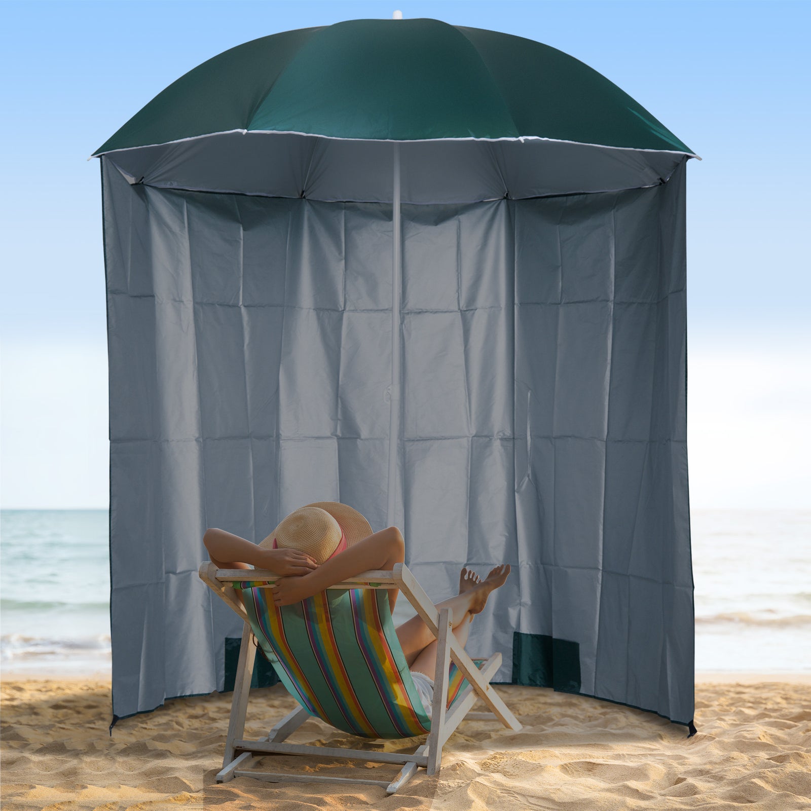 Fishing Umbrella With Side Canopy | Green