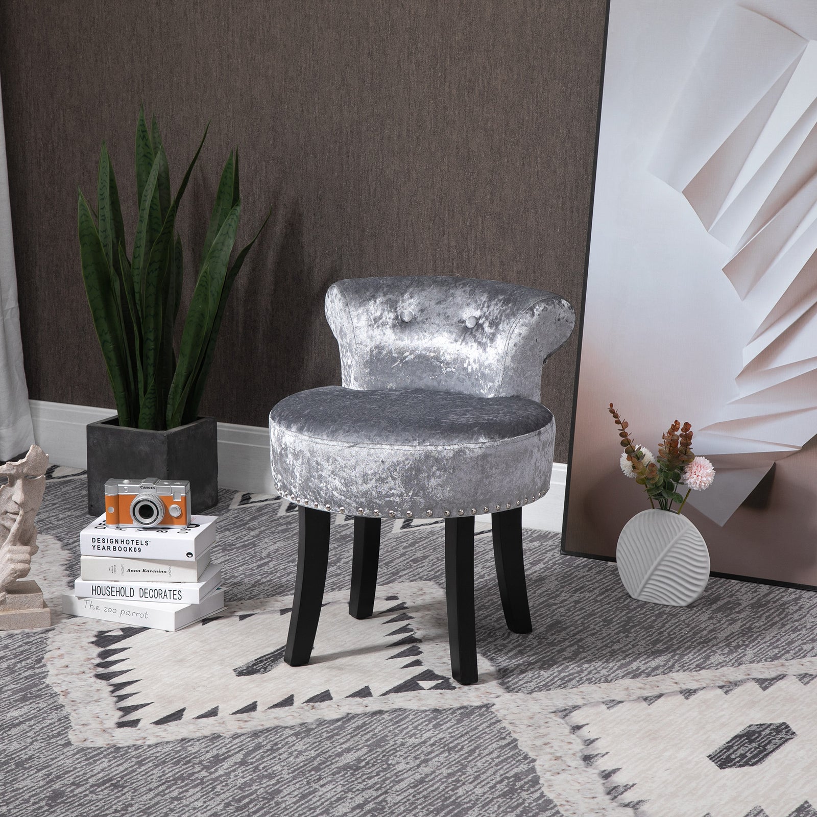 Dressing Table Stool Vanity Seat W/ Rubber Wood Legs Bedroom | One Size