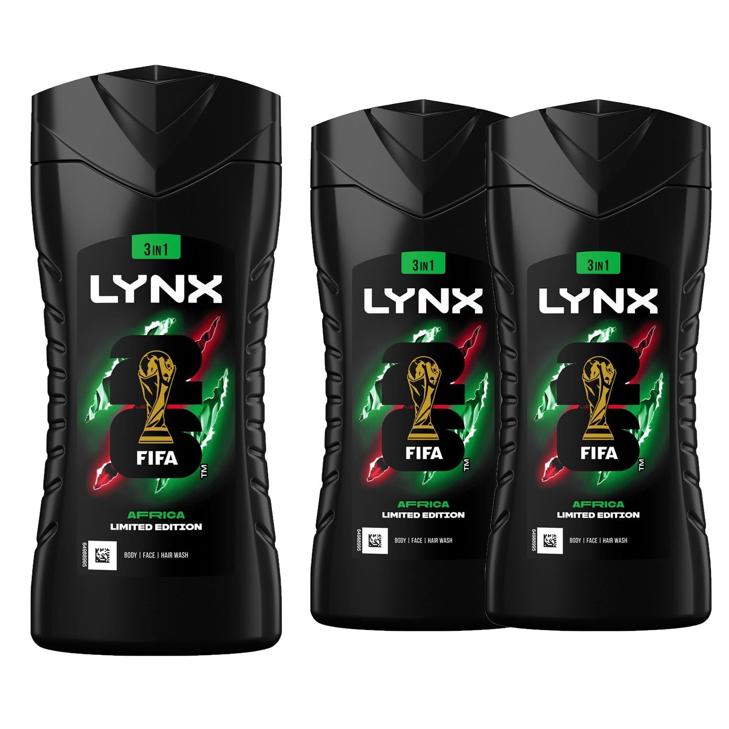 Limited Edition Fifa Africa 3in1 Body Wash 12h Refreshing Fragrance 225ml, 3 Pk