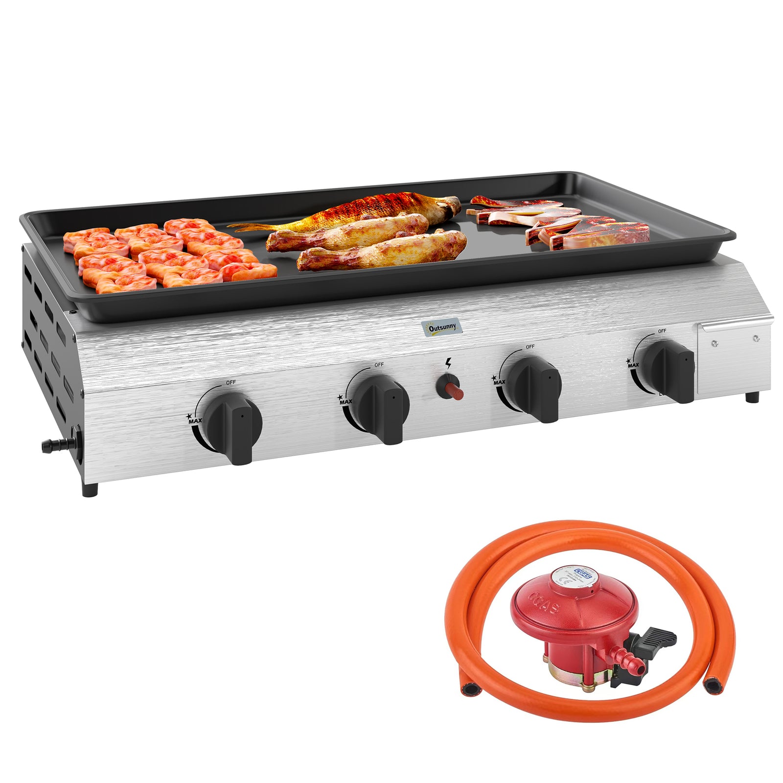 Gas Grill, Gas Bbq W/ Non-stick Griddle For Camping | Large | Silver