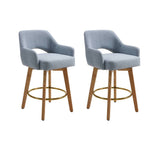 Set Of 2 Swivel Chenille Upholstered Bar Stools With Wooden Legs | Blue