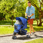 Pet Stroller Pushchair Carrier For Cat Puppy With 3 Wheels | Blue