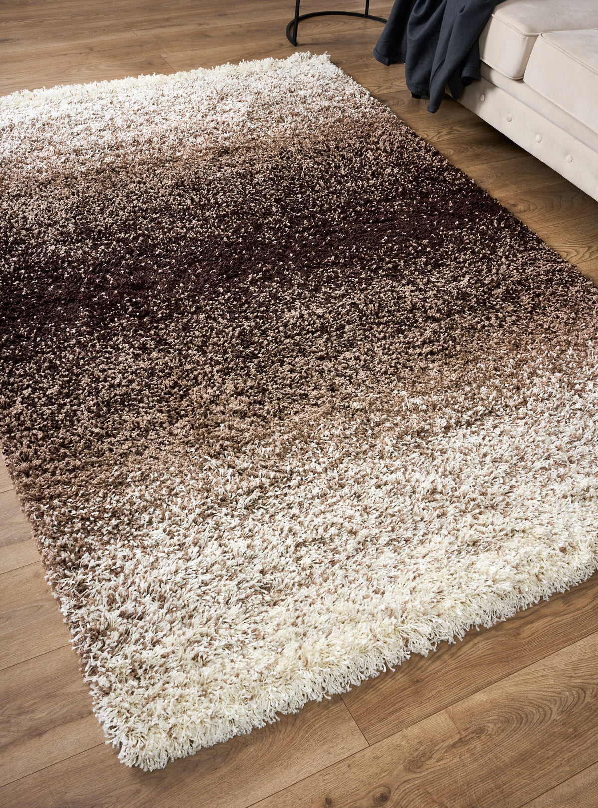Blended Thick Shaggy Fluffy Deep Pile Living Room Rug | 60cm x 110cm | Brown