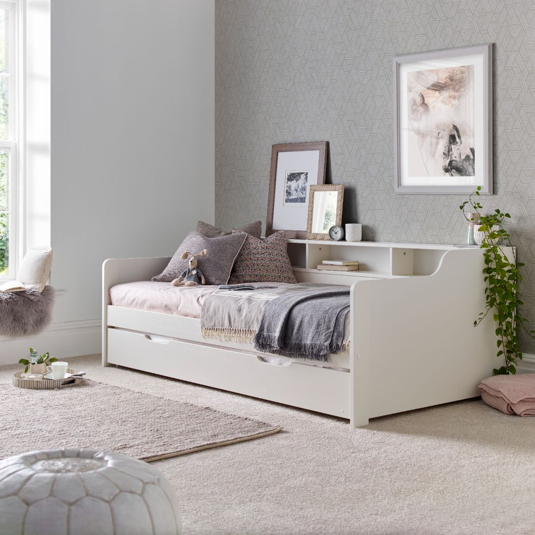 Tyler Guest Bed And Trundle With Memory Foam Mattresses | Single | White