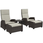 5 Pcs Rattan Garden Furniture Set W/ Reclining Chairs, Table | Brown