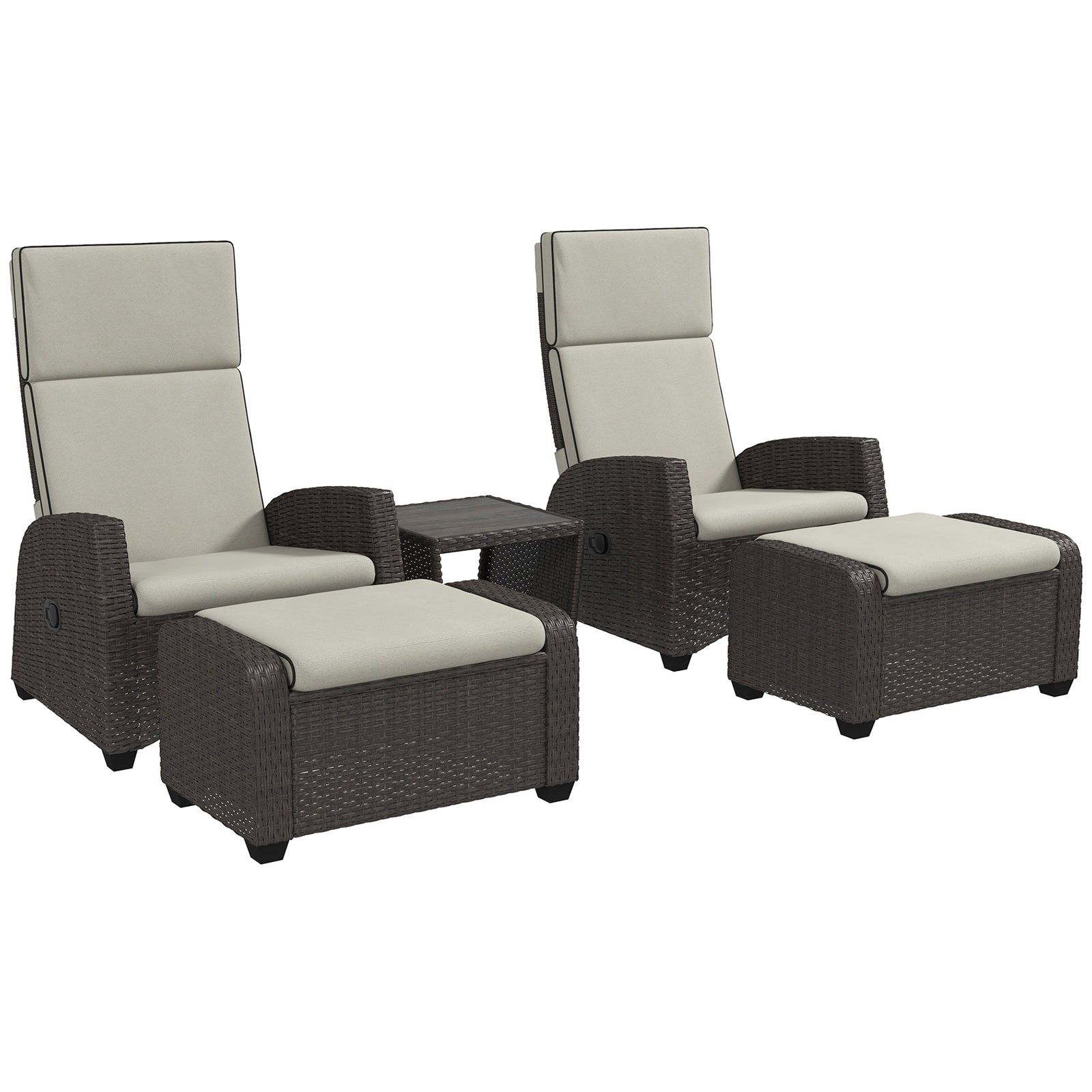 5 Pcs Rattan Garden Furniture Set W/ Reclining Chairs, Table | Brown