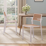 Set Of 4 Pseudo-rattan Pp Dining Chair With Armrest | White