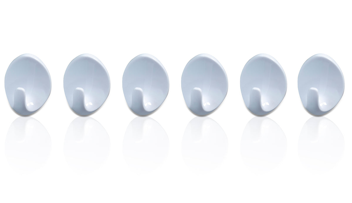 St Helens Small Self Adhesive Oval Shaped Plastic Hooks (pack Of 6)