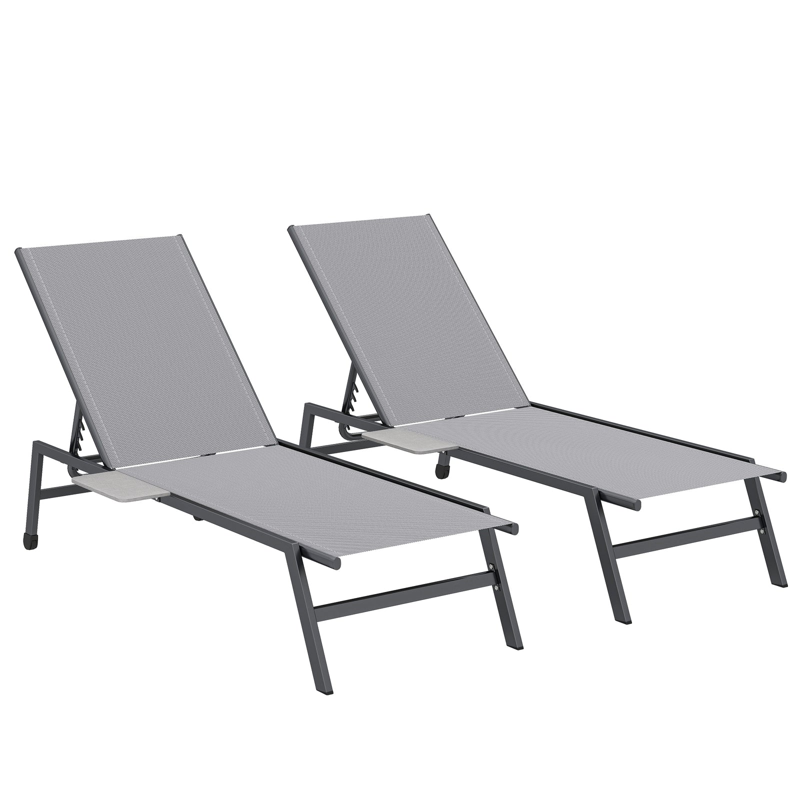 Sun Loungers For Garden Set Of 2 With Side Tray Table | Grey