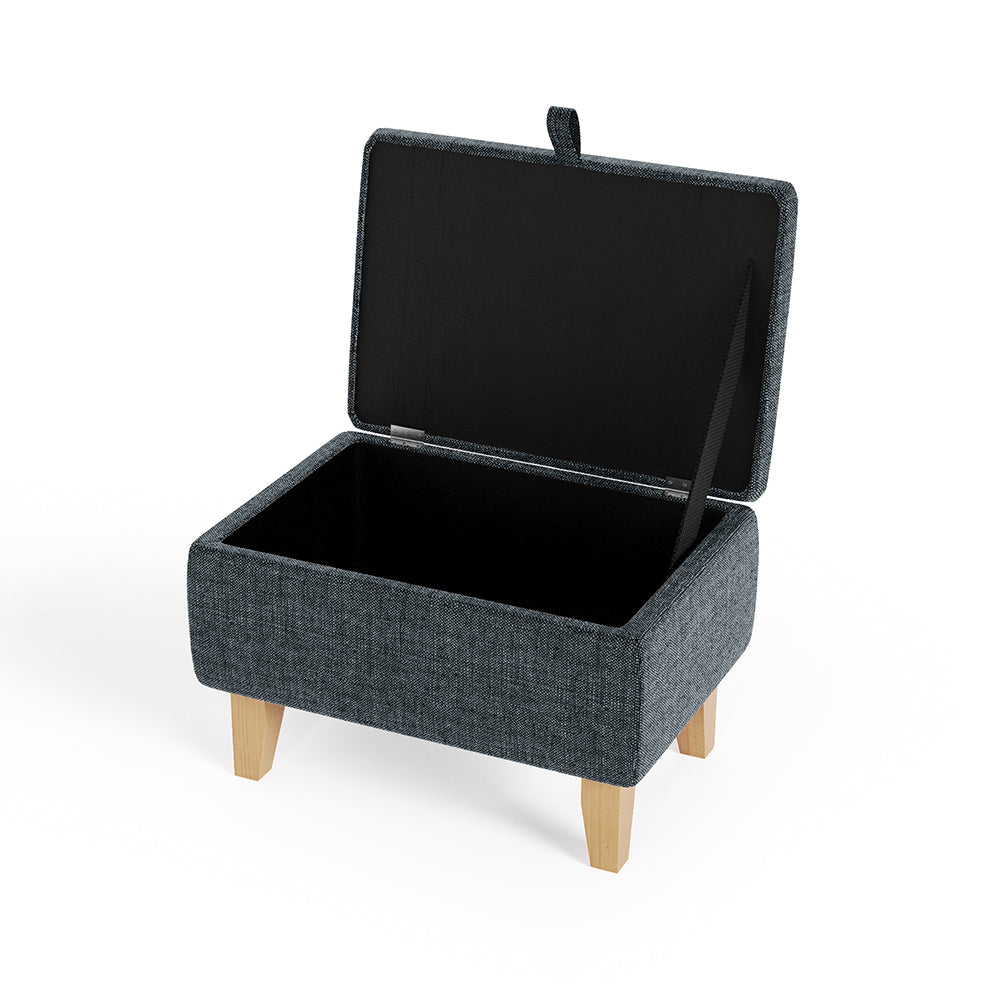 Dark Grey Linen Upholstered Storage Ottoman Footstool