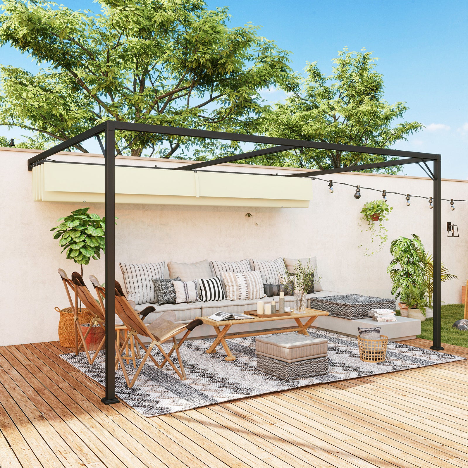 4 X 3(m) Outdoor Pergola Retractable Canopy Wall Mounted