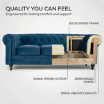 Chesterfield Scroll Arm Velvet Sofa 3 Seater | Navy Blue