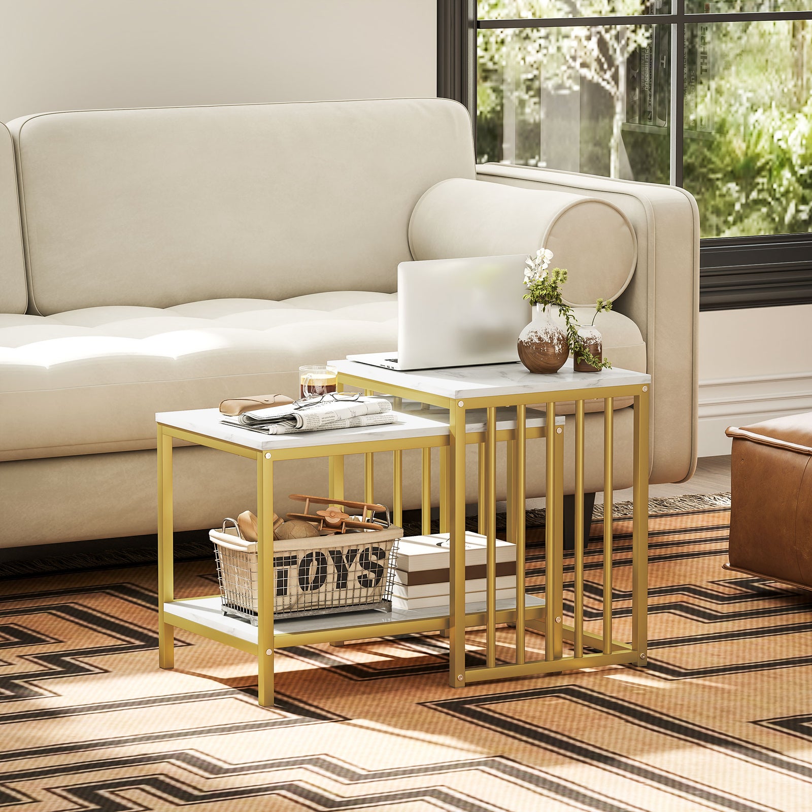 Coffee Table Set, Marble-effect, Steel Frame