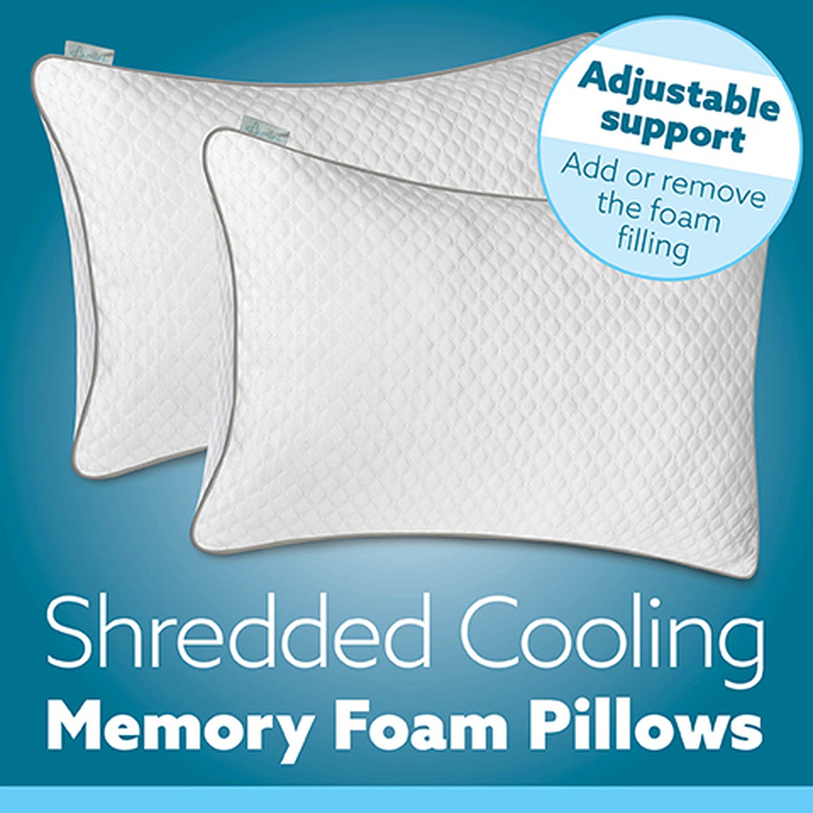 Cooling Memory Foam Pillow 70x45cm Adjustable Orthopaedic Support Washable Cover | Set-of-2 | White