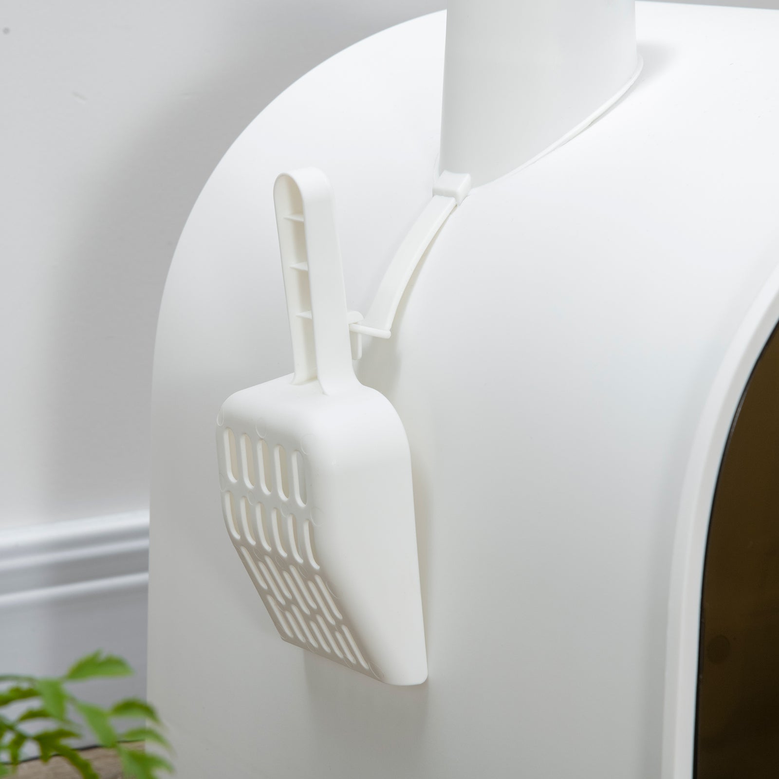 Cat Litter Box W/ Hood, Scoop, Filter, Flap Door | White