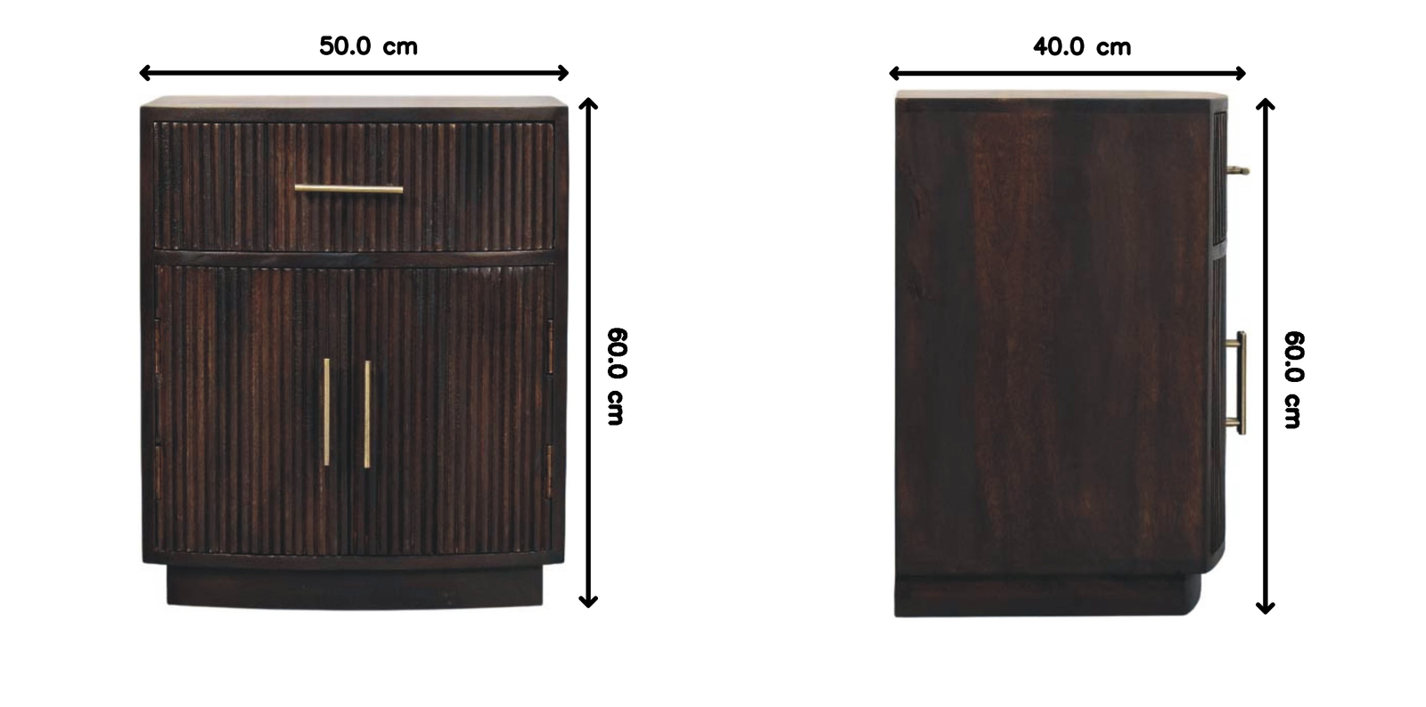 Milan Solid Mango Wood Bedside Table – Velvet Mocha Finish With Brass Accents