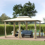 3 X 4m Outdoor 2-tier Steel Frame Gazebo W/ Curtains Outdoor | Beige