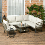 5 Pcs Rattan Corner Sofa W/ Glass Table