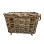 Wicker Extra Large Rope Handle Log Basket On Wheels
