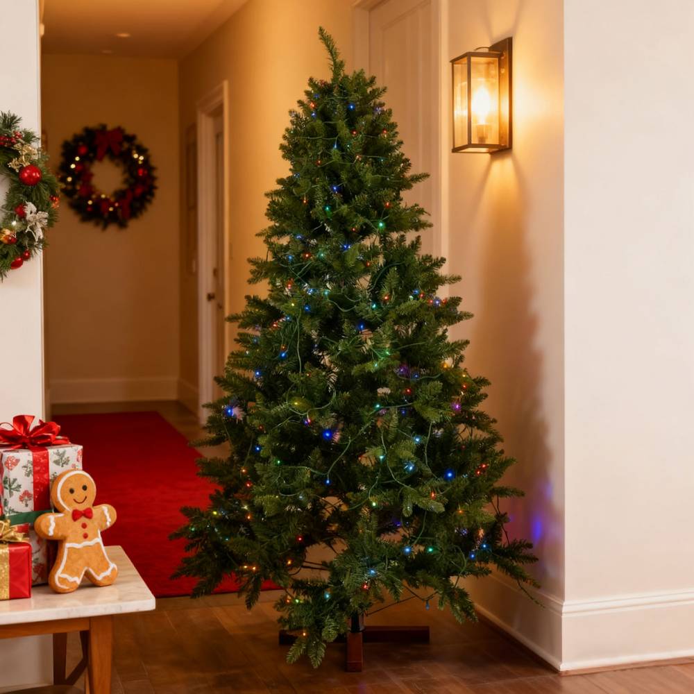 Artificial Christmas Tree With Rgb Lights & Wood Stand