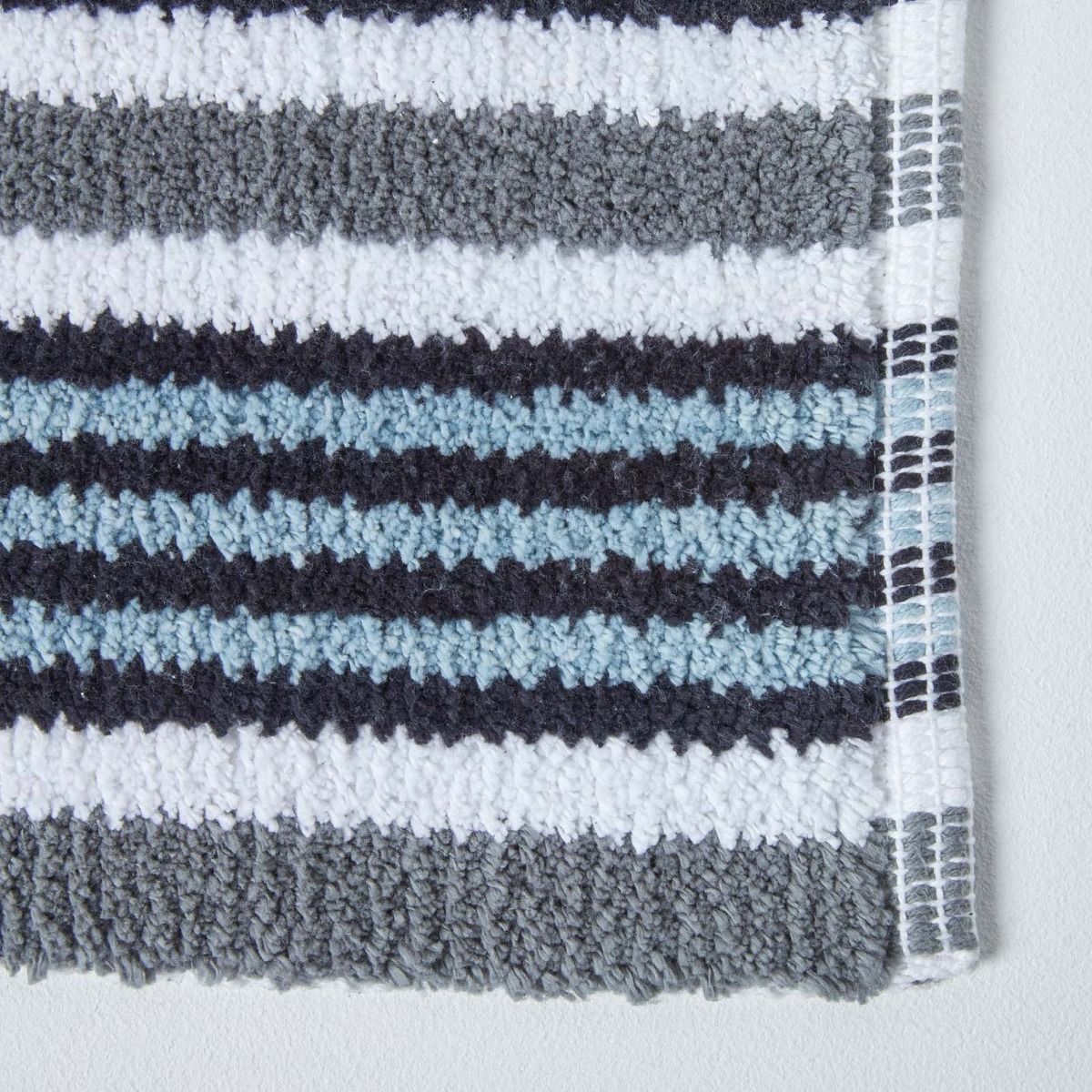 Handloomed Striped Cotton Bath Mat | 40 x 60cm | Black & Grey