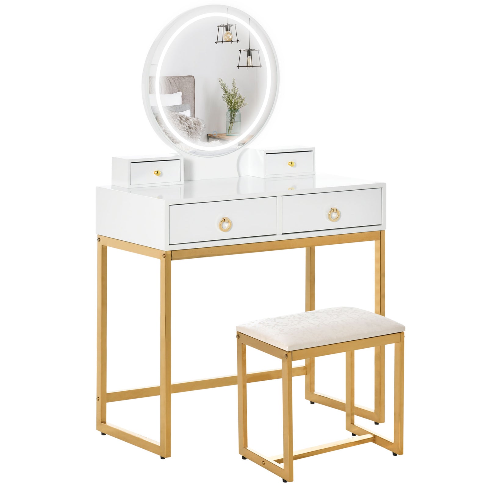 HOMCOM Dressing Table Set Vanity Desk With Led Mirror & Stool