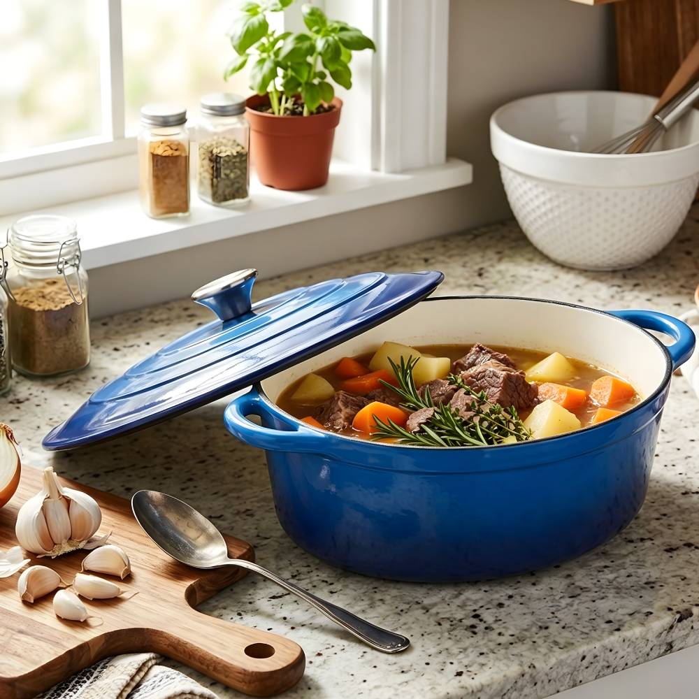 4.6l Enamelled Cast Iron Dutch Oven Pot For Bread Baking | Blue