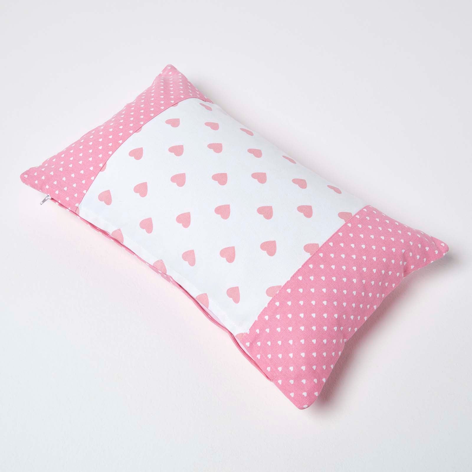 Cotton Cushion Cover With Hearts And Polka Dots Pattern | 30cm x 50cm | Pink