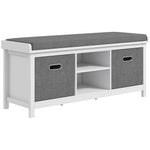 Shoe Bench With Cushioned Seat Fabric Drawers For Entryway