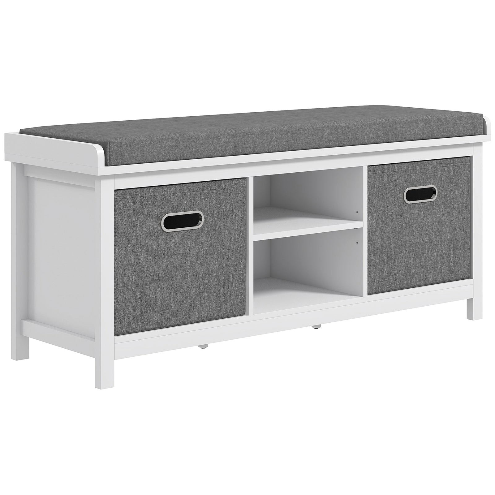 Shoe Bench With Cushioned Seat Fabric Drawers For Entryway