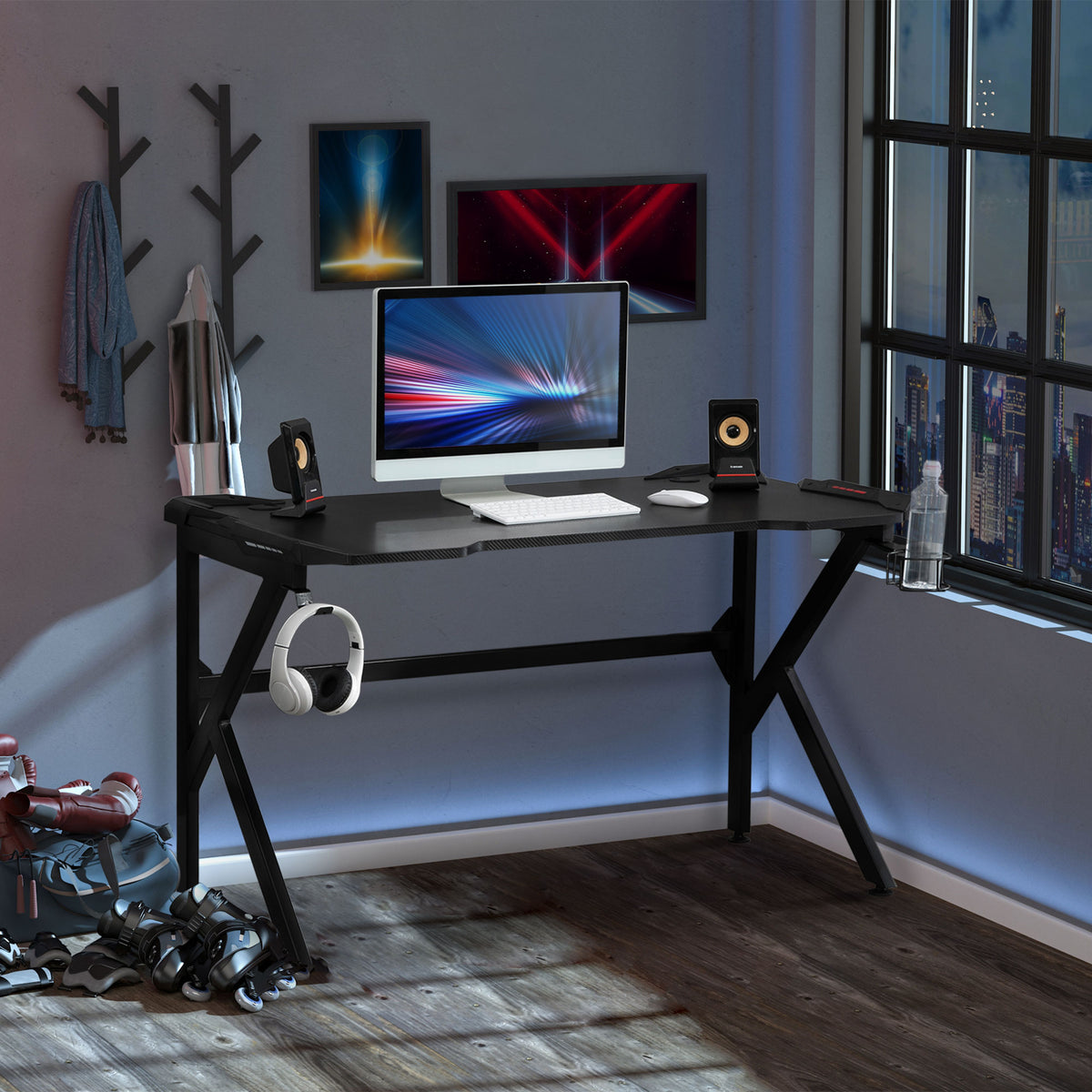 HOMCOM Spacious Gaming Desk Home Racing W/ Steel Frame Cup Headphone Holder Hook
