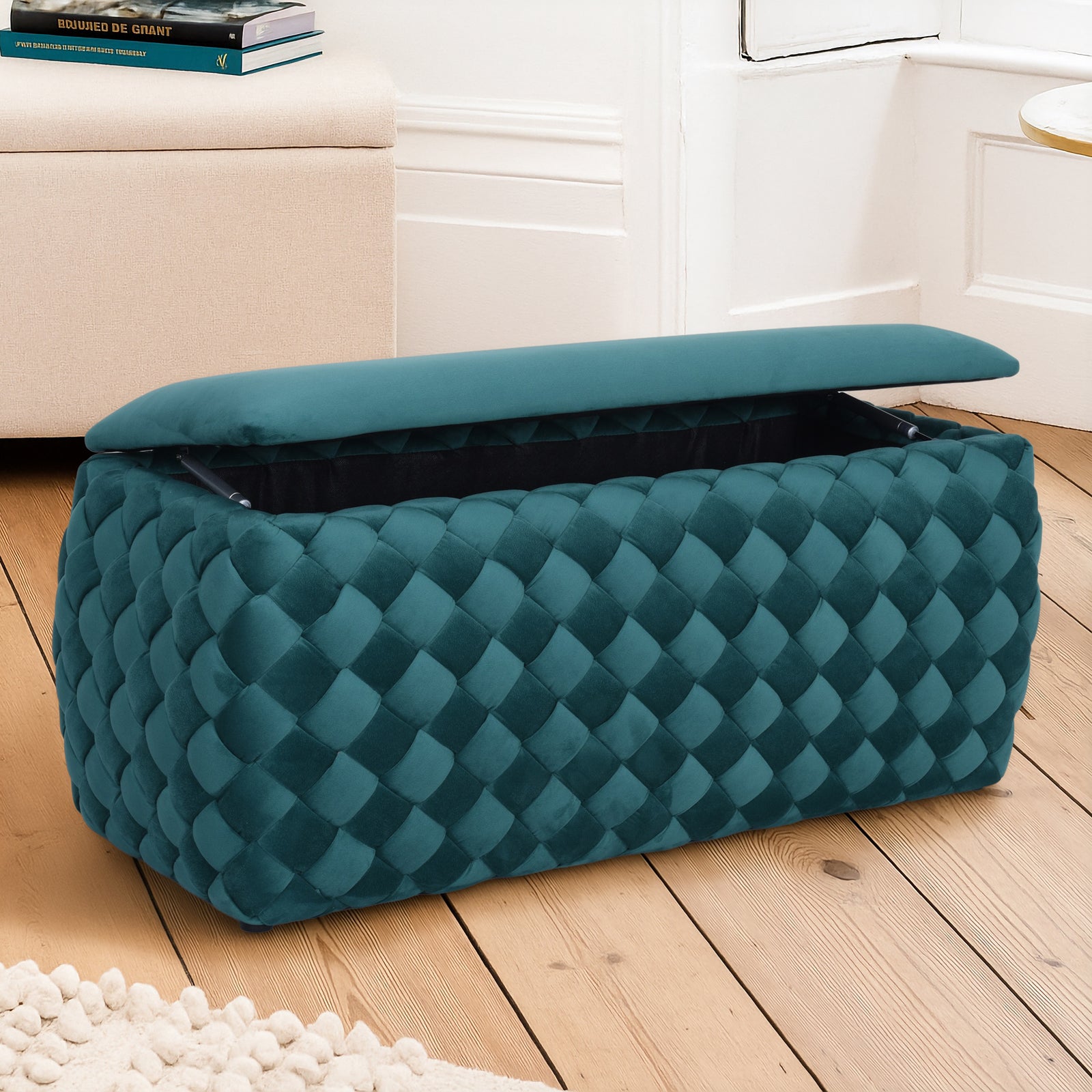 Plumeo Large Velvet Storage Ottoman | Dark Green