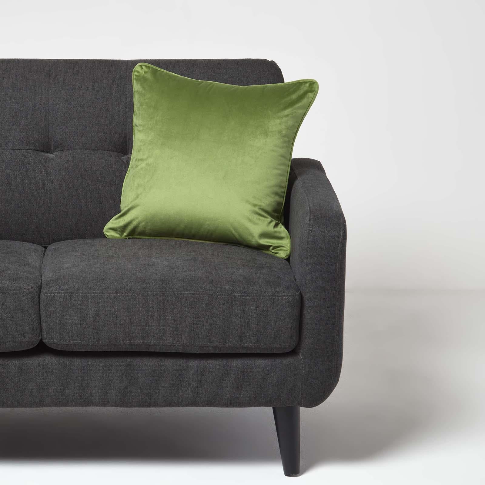 Filled Velvet Cushion With Piped Edge 46 X 46 Cm | 45cm x 45cm | Olive Green