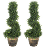 HOMCOM Artificial Topiary Spiral Cypress Trees In Pot Set Of 2