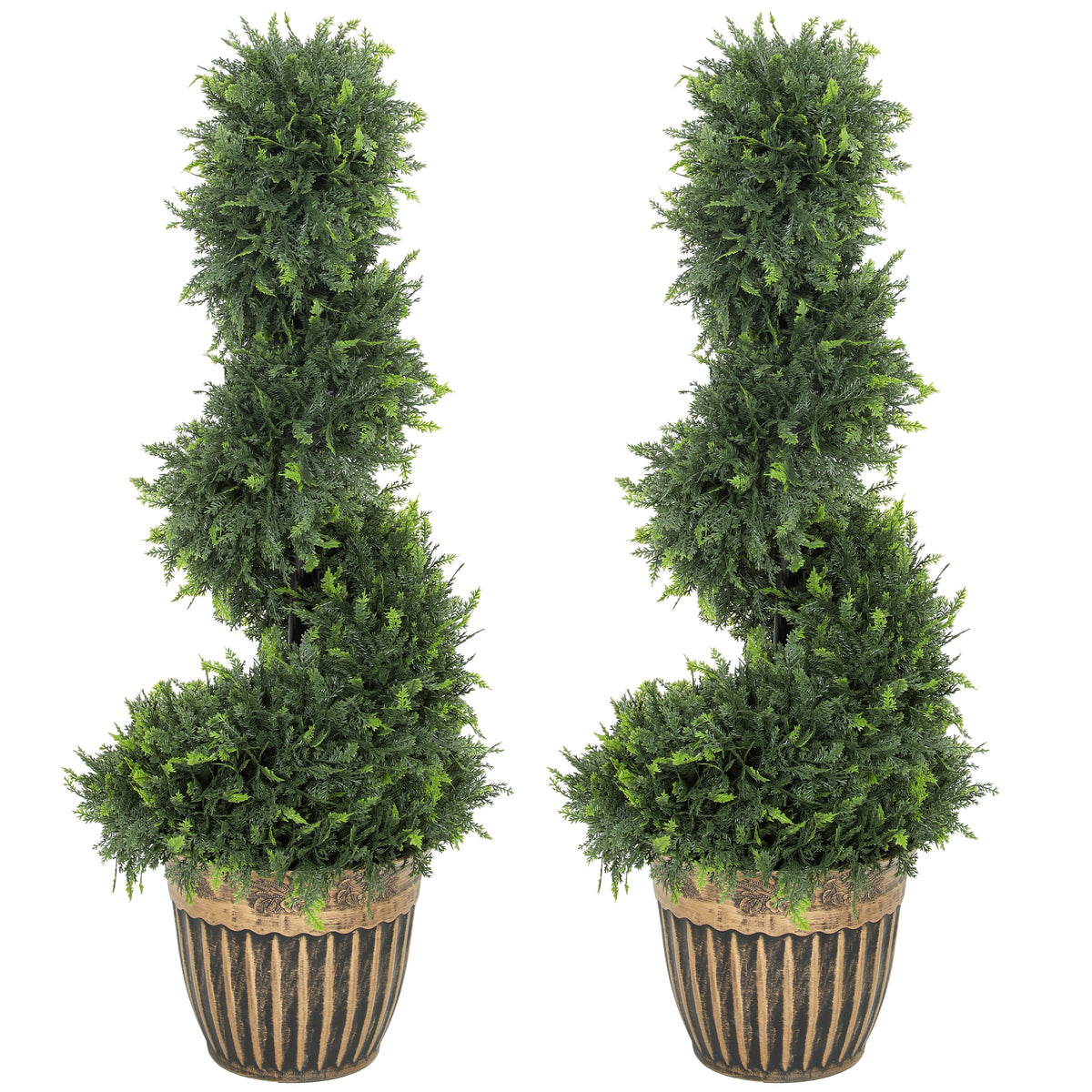 HOMCOM Artificial Topiary Spiral Cypress Trees In Pot Set Of 2
