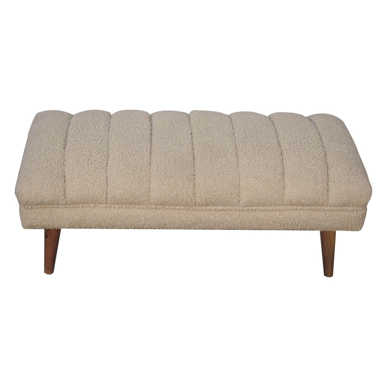 Solid Wood Cream Boucle Puffer Bench