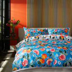 Citrus Fruits  200 Thread Count Printed Reversible Cotton Rich Duvet Cover Set | Single | Blue