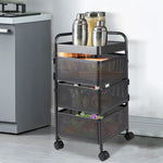 Multi-layer Storage Shelf Trolley 3/4/5 Tier Square Organizer Rack With Swivel Design For Kitchen | Small | Black