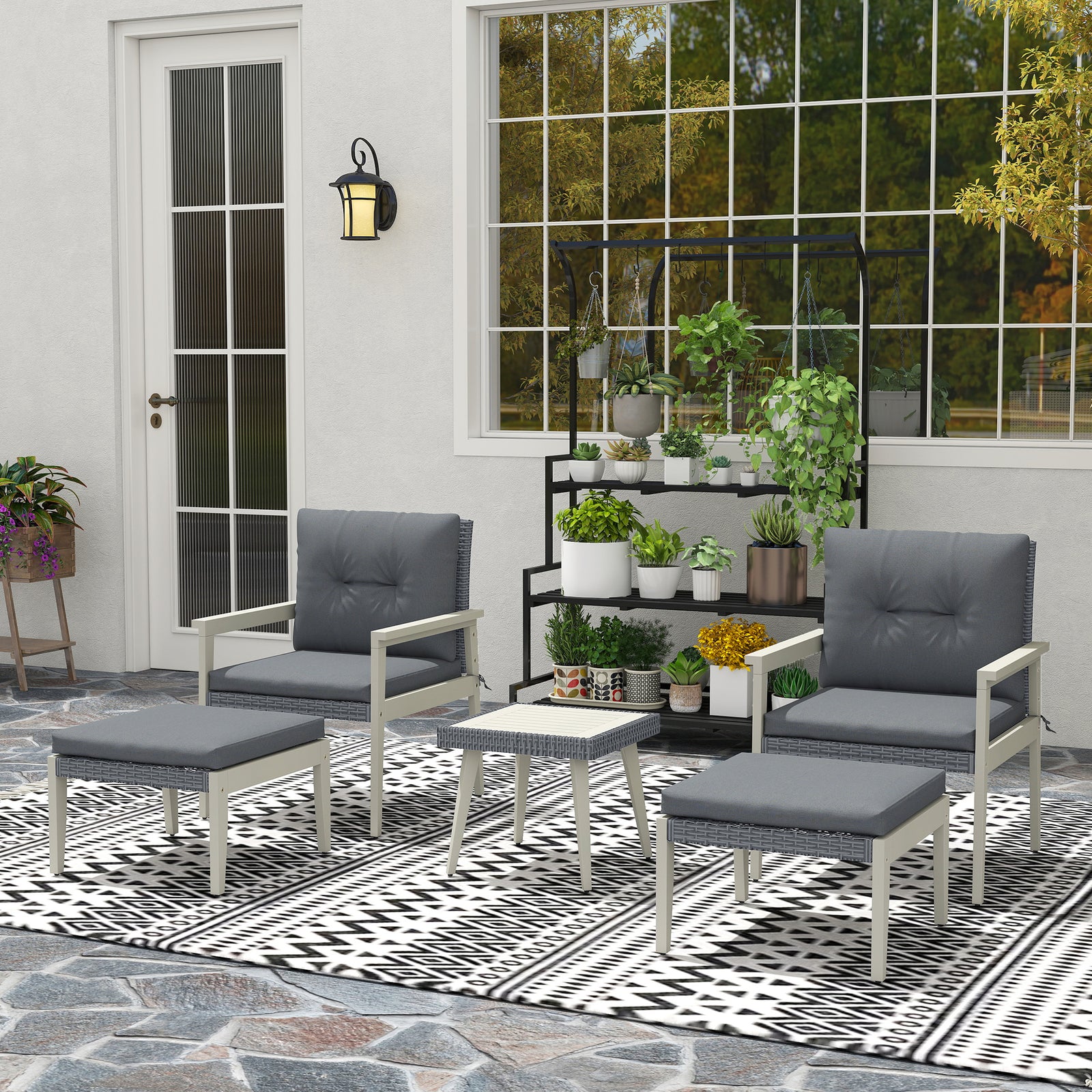 5-pieces Rattan Patio Set With Acacia Wood Top Table