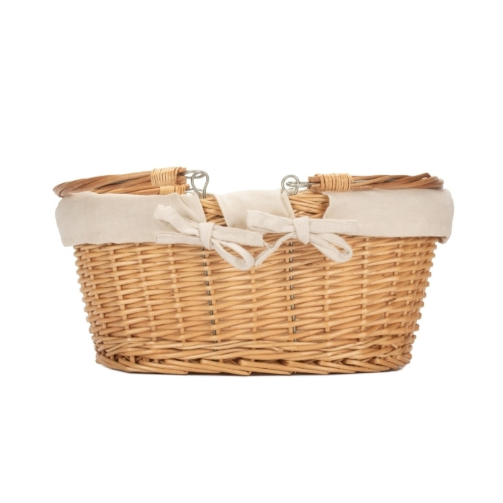 Medium Swing Handle Double Steamed Wicker Oval Shopping Basket | White
