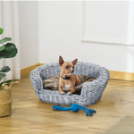 Elevated Dog Cat Couch Pet Basket Sofa Bed Wicker Willow Rattan W/cushion