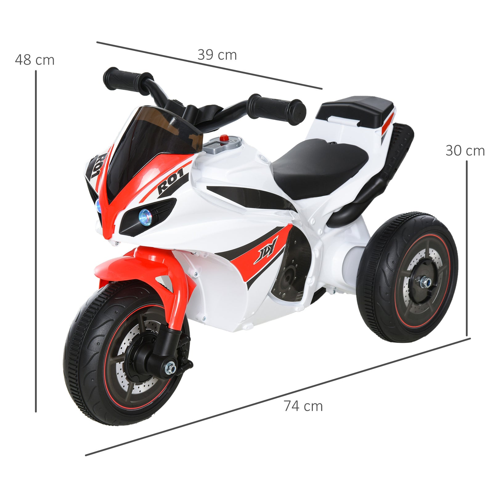 Kids Ride-on Police Bike 3-wheel Vehicle W/ Music Lights 18-36 Mths | White