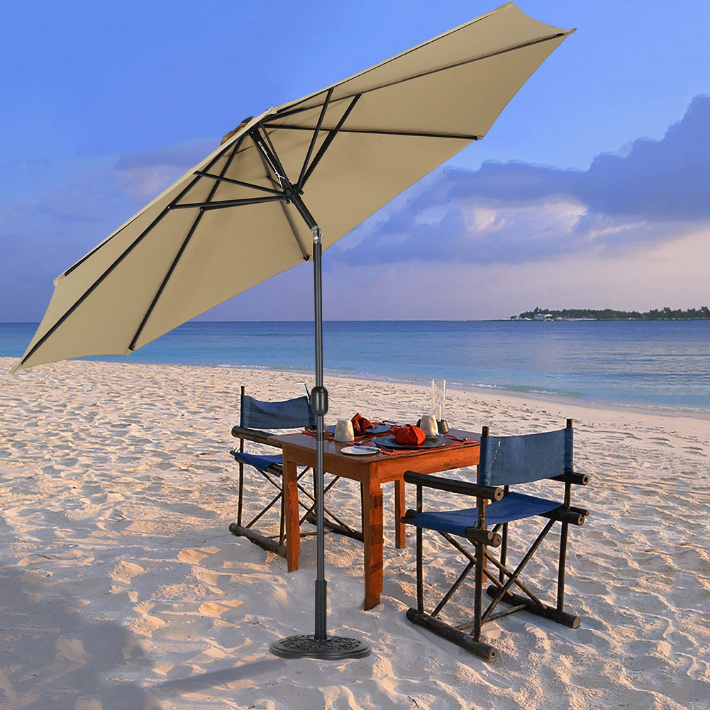 3m Garden Parasol Adjustable Tilting Parasol With Crank Handle With Classic Design Heavy-duty Round Base | One Size | Khaki
