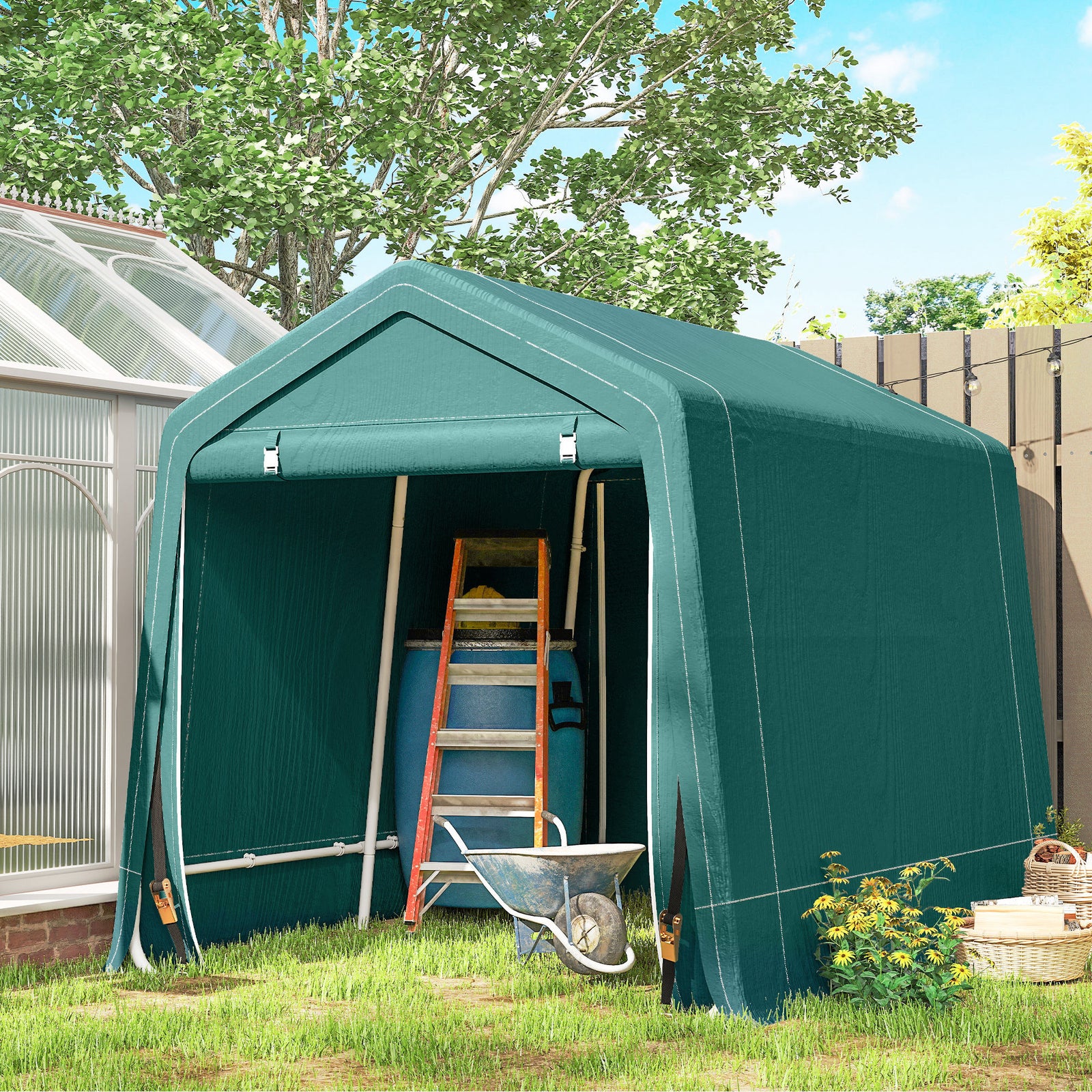 Outdoor Waterproof Garden Storage Shed Tent Zipper Doors | Green