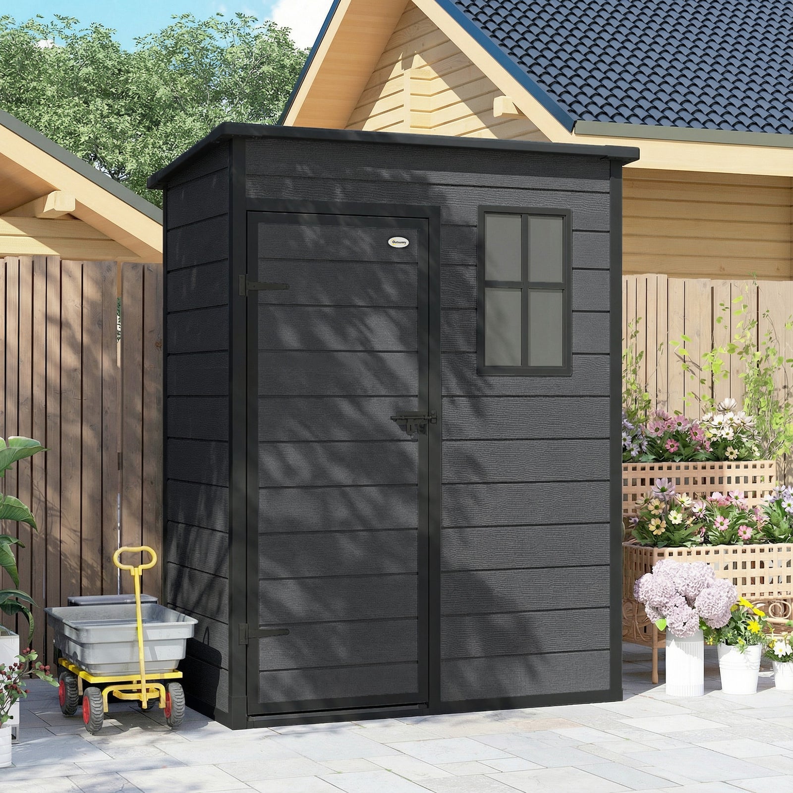5' X 3' Garden Shed W/ Floor, Lockable Door, Window And Vent | Dark Grey