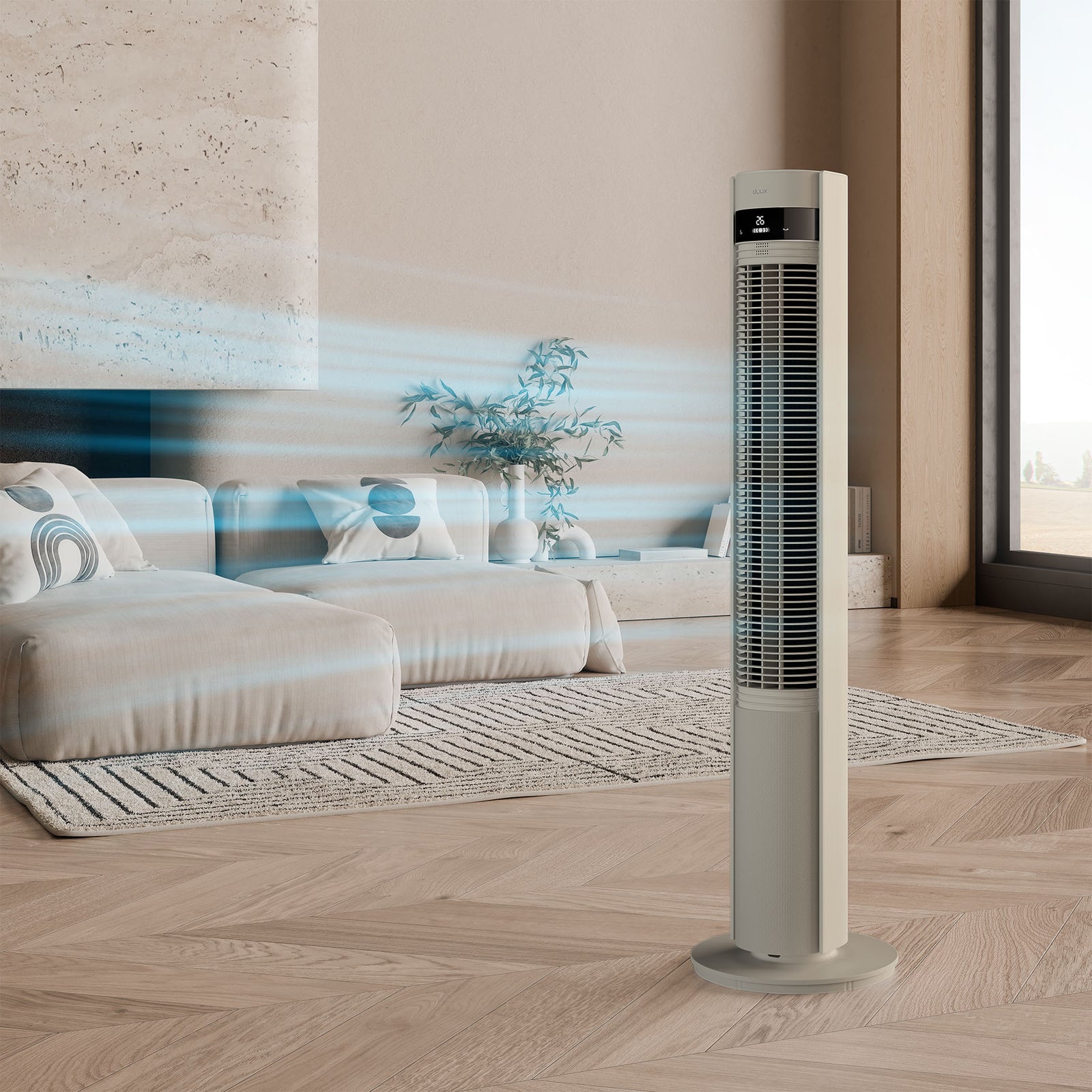 Elevate Smart Tower Fan With 12 Speeds And Remote Control | Stone