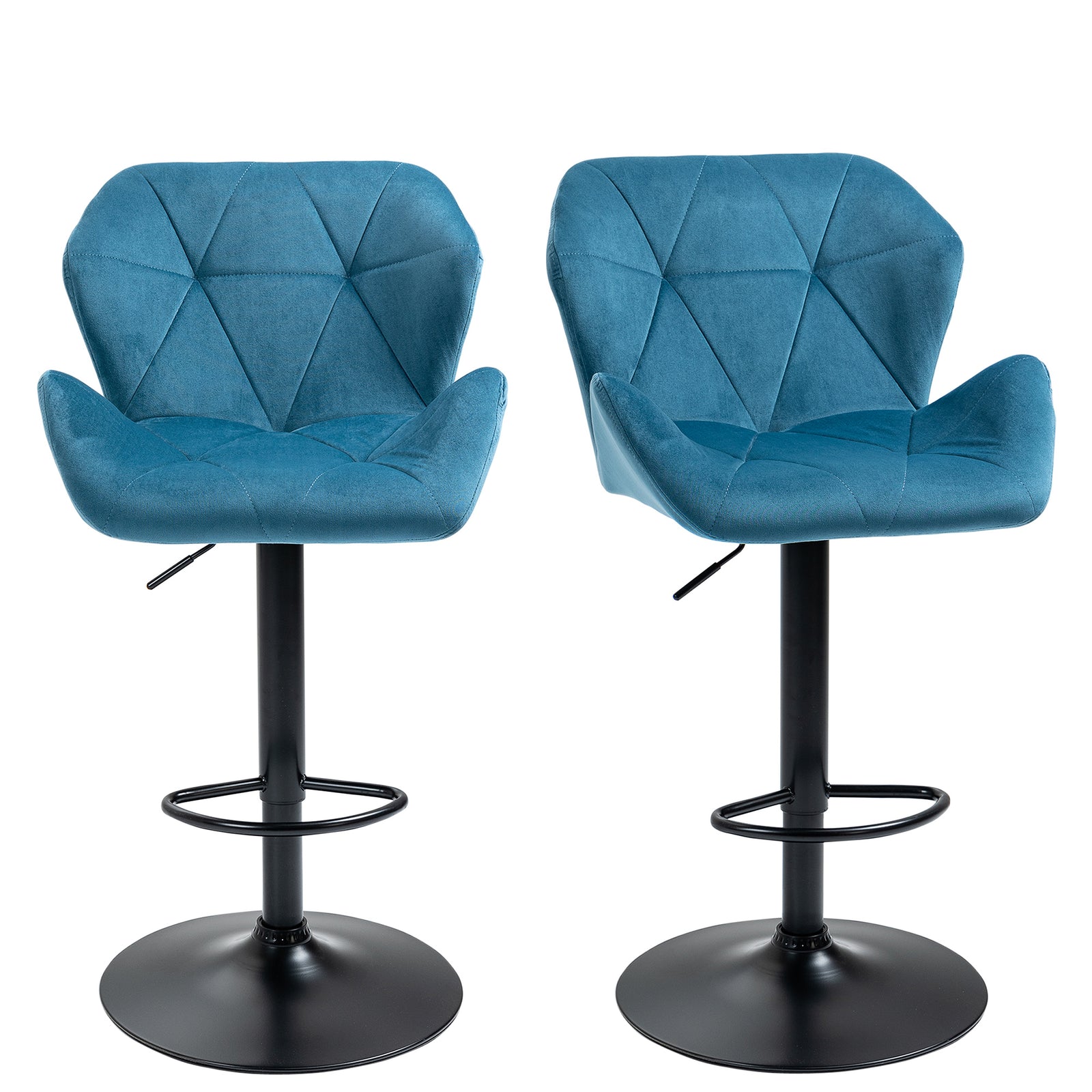 Set Of 2 Luxurious Velvet-touch Bar Stools | Blue