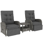 3 Pieces Rattan Bistro Set With Cushions For Outdoor, Grey